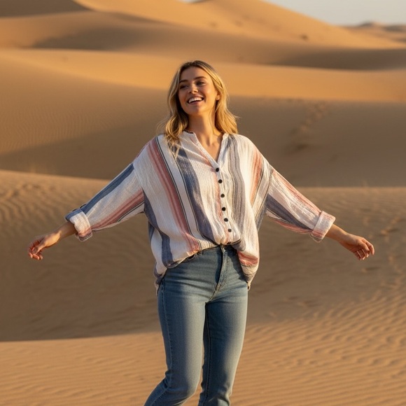 Sanctuary Multicolor Striped Button-Down Shirt Size Large - RTL $89 - Picture 4 of 8